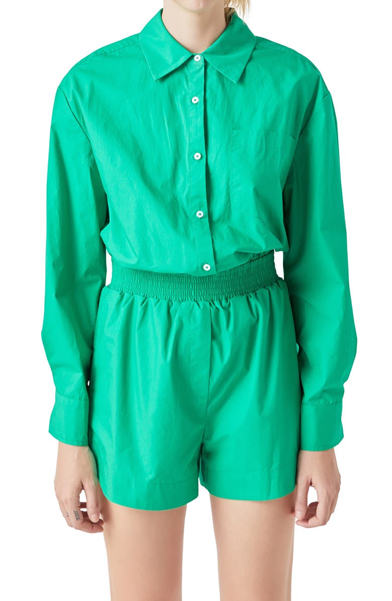 Grey Lab Oversize Long Sleeve Cotton Romper, Alternate, color, Green