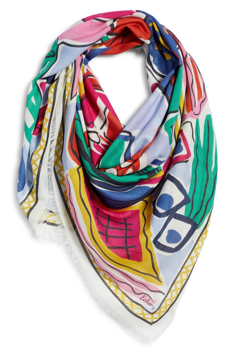 Cubists Square Scarf, Alternate, color, BLUE MULTI