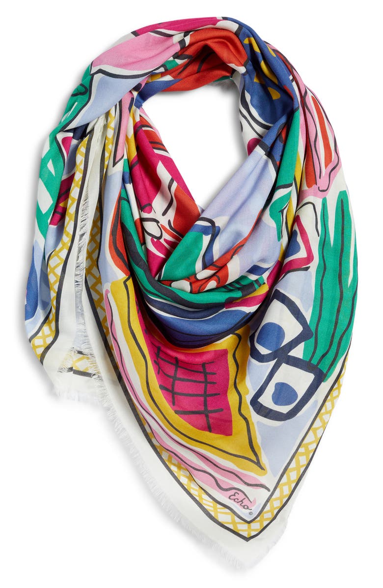 Echo Cubists Square Scarf, Alternate, color, Blue Multi