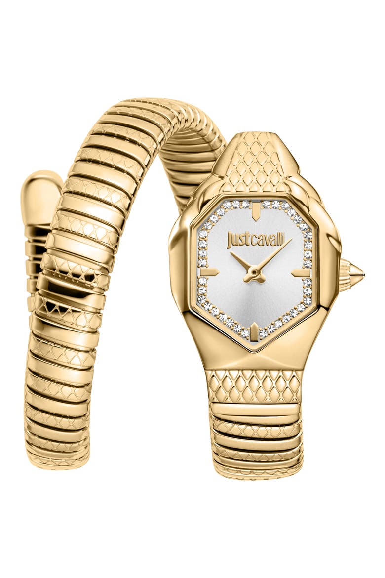 Snake Wraparound Bracelet Watch, 22mm x 34.5mm, Main, color, GOLD