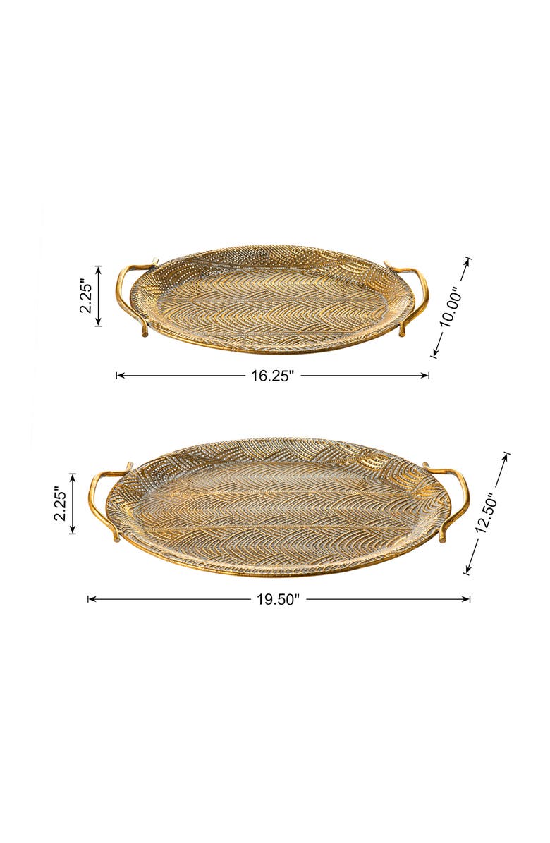 Glitzhome Set of 2 Metal Gold Decorative Tray with Handles, Alternate, color, Gold