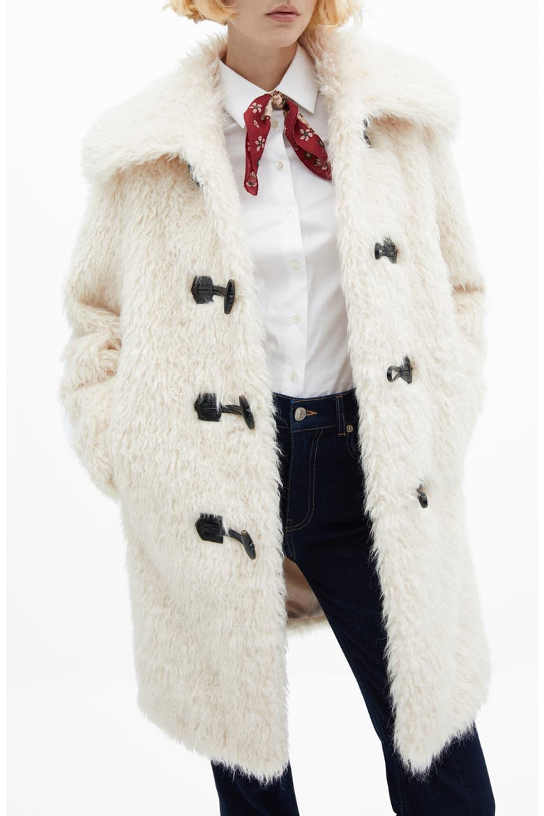 Faux Fur Toggle Coat, Alternate, color, WHITE