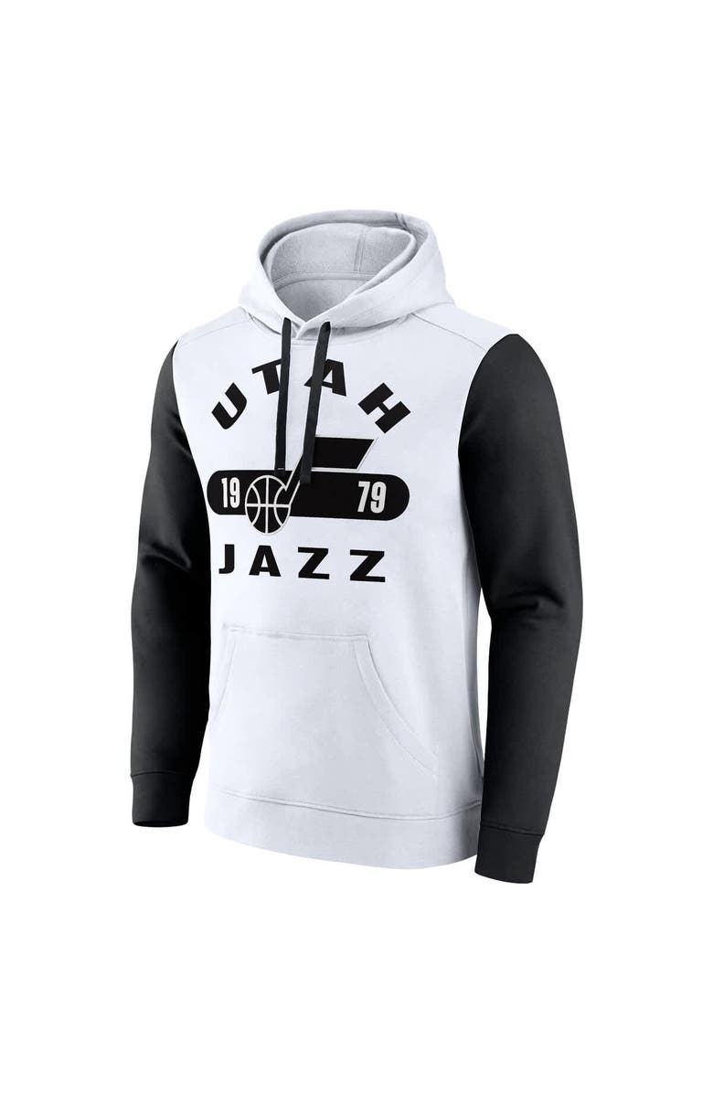 FANATICS Men's Fanatics White/Black Utah Jazz Attack Colorblock Pullover Hoodie, Alternate, color, 