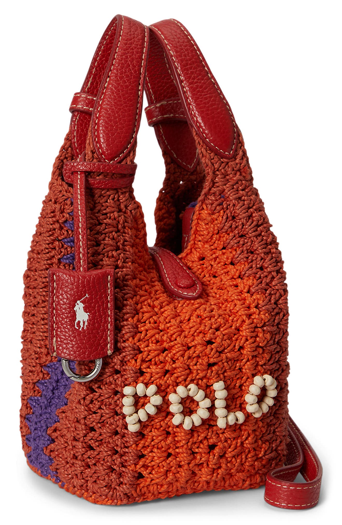 Polo Ralph Lauren Cord Crochet Logo Tote, Alternate, color, Cherry Multi Polo
