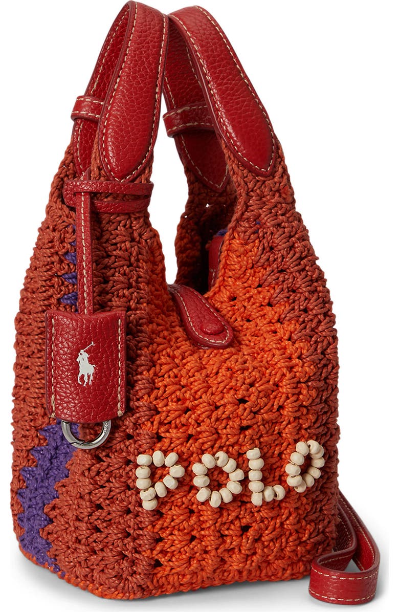 Polo Ralph Lauren Cord Crochet Logo Tote, Alternate, color, Cherry Multi Polo
