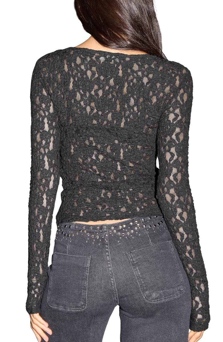 MANGO TEEN Long Sleeve Lace T-Shirt, Alternate, color, Black