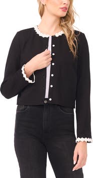 CeCe Faux Pearl Floral Trim Jacket
