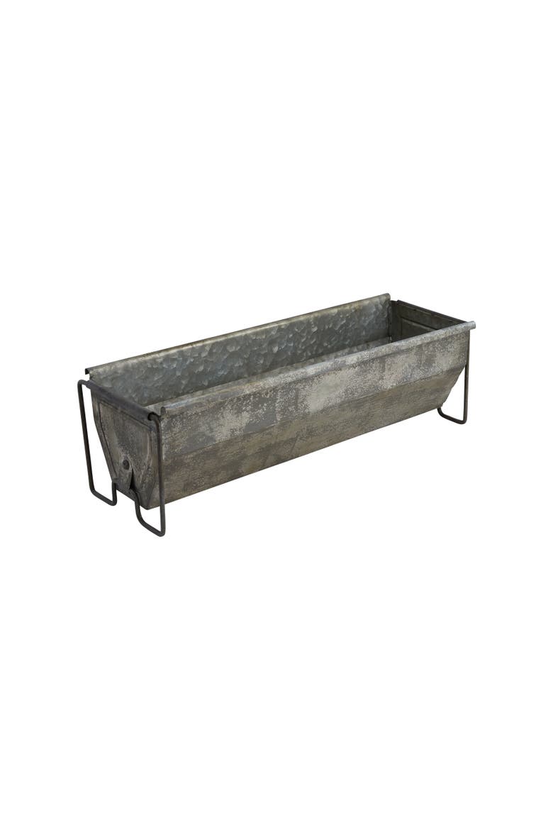 Decorative Metal Trough Container with Distressed Zinc Finish, Grey, Main, color, Grey