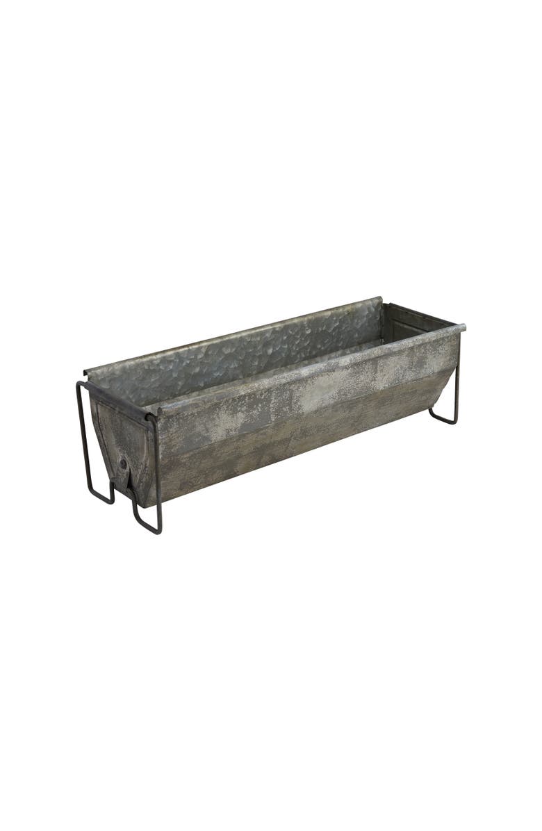 Storied Home Decorative Metal Trough Container with Distressed Zinc Finish, Grey, Main, color, Grey