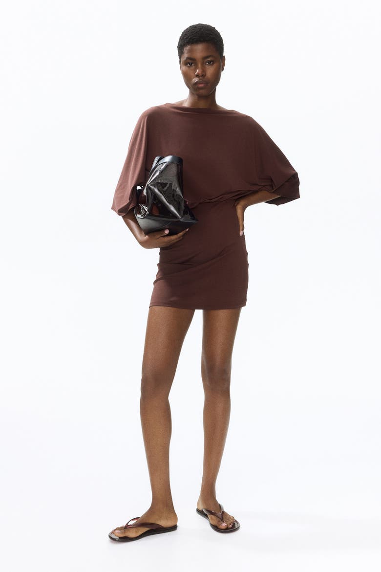 Cape-sleeved Low-back Dress, Alternate, color, Dark brown