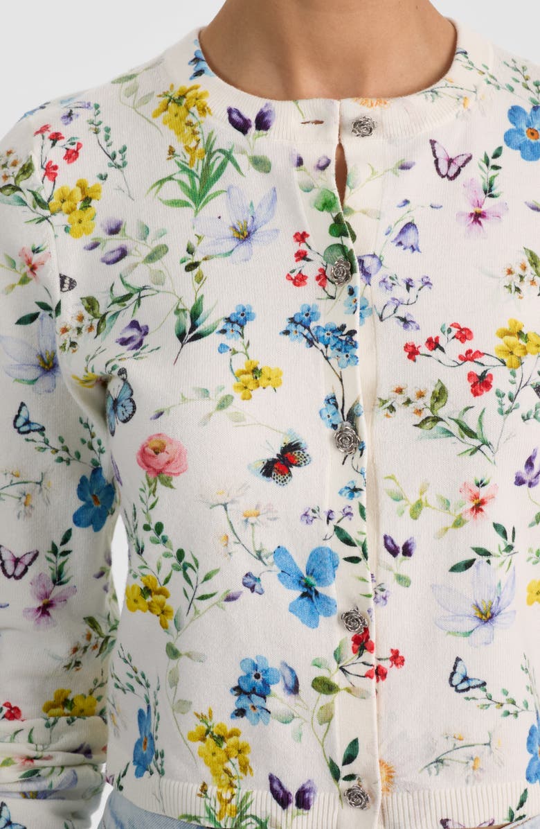 Alice + Olivia Carson Floral Cotton Blend Cardigan, Alternate, color, Twisting Vines Off White