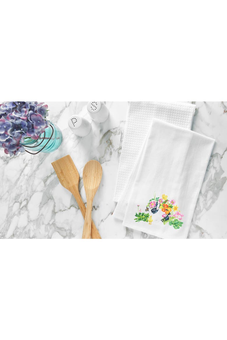 Bunny Rabbit & Duck Chick Printed Easter Spring Theme Kitchen Dishtowel, Alternate, color, White