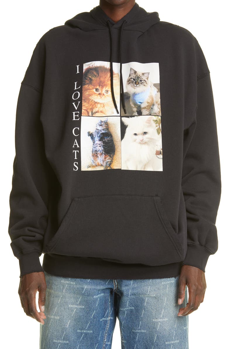 Balenciaga I Love Cats Cotton Hoodie, Main, color, 