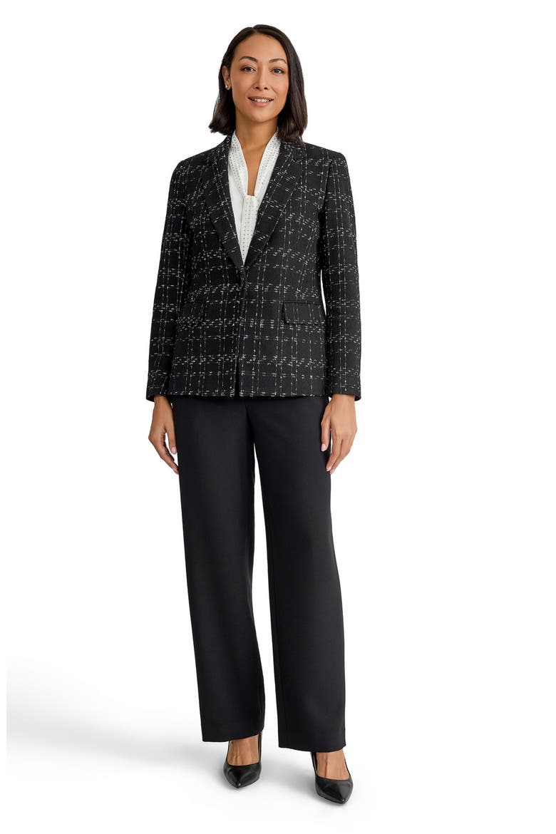 One-Button Plaid Blazer, Alternate, color, BLACK/ SILVER