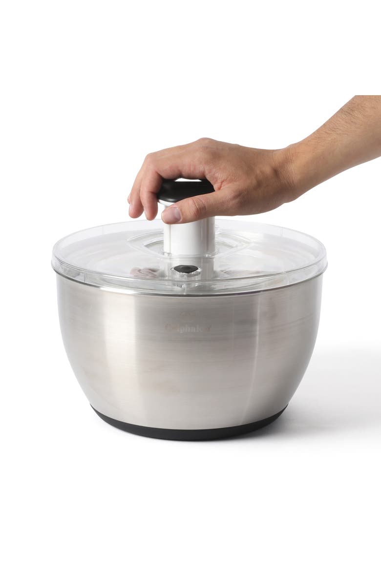 Aero 6.3 Qt Stainless Steel Salad Spinner with Strainer and Storage Lid, Alternate, color, Silver