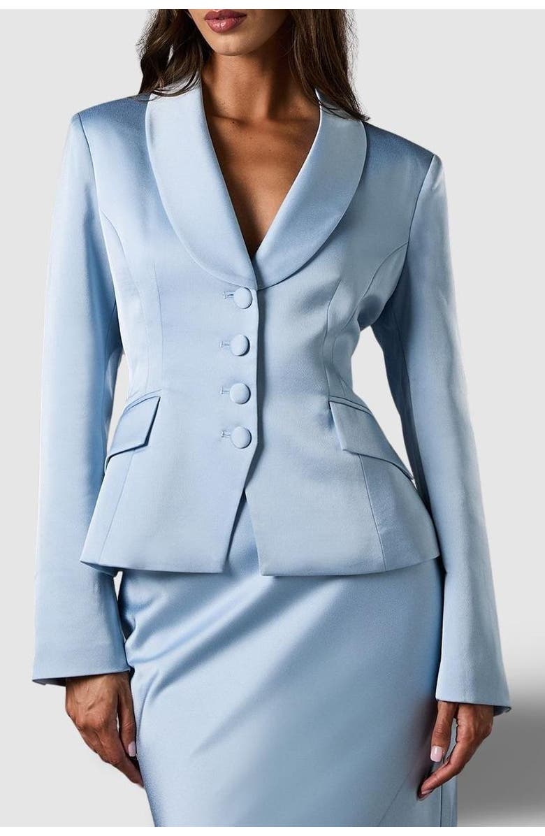 Coast Satin Lapel Waisted Jacket, Alternate, color, Dusty Blue
