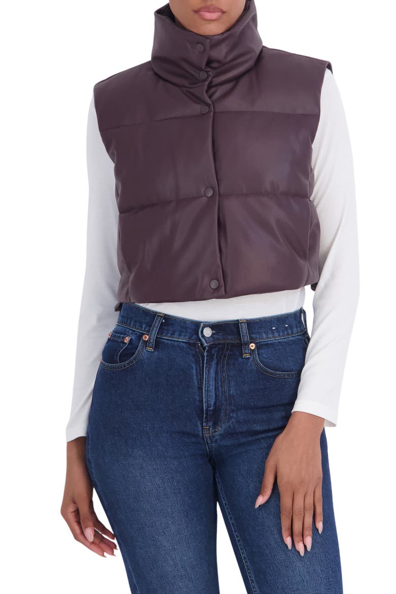 Crop Faux Leather Vest, Main, color, BURGUNDY