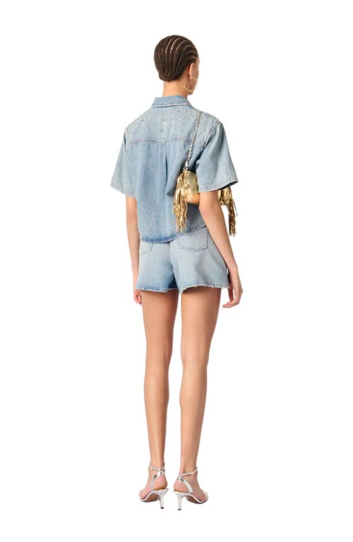 Maje Studded Denim Shirt In Blue