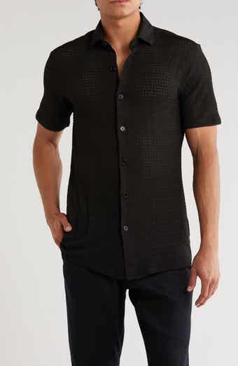 T.R. PREMIUM Textured Knit Short Sleeve Button-Up Shirt