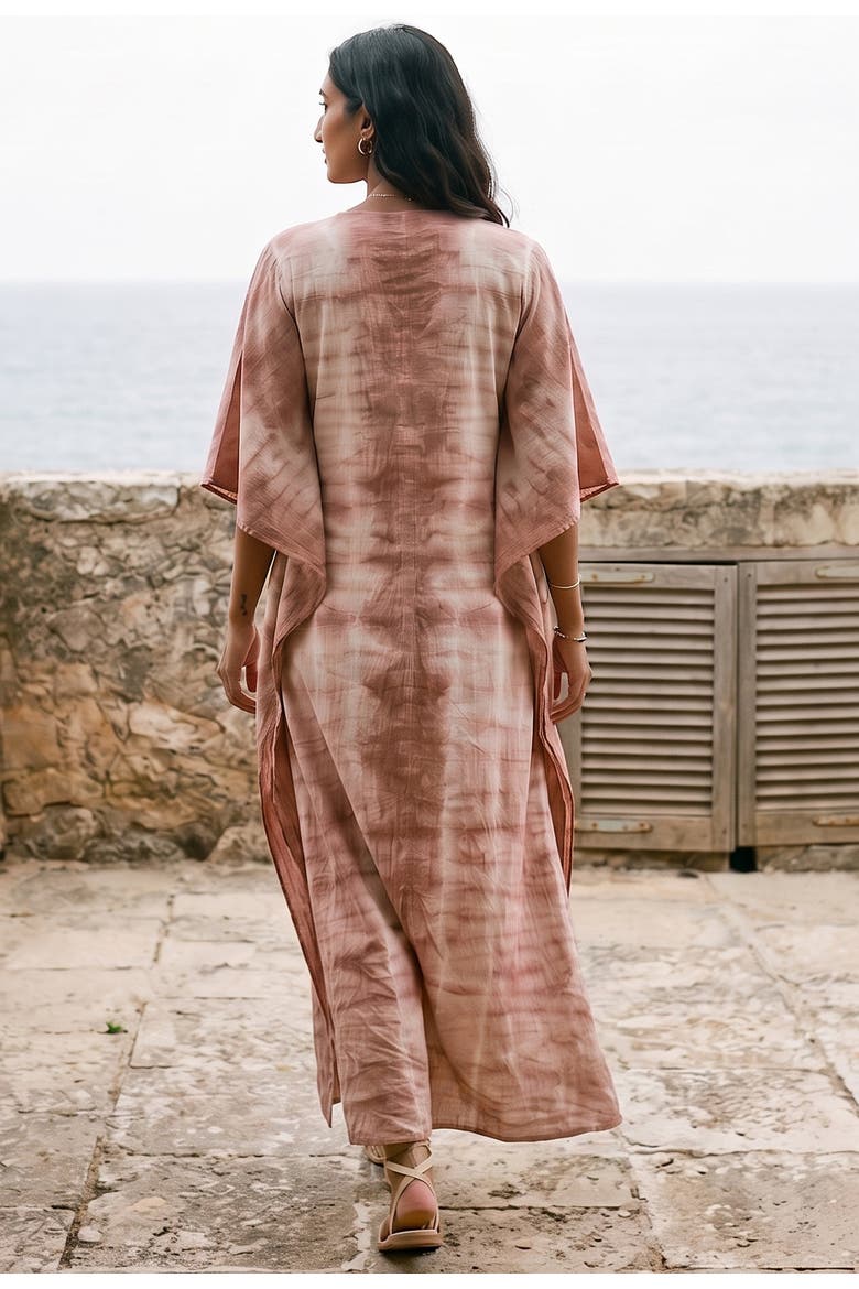 Maxi Cotton Caftan, Alternate, color, Terracotta Tie Dye
