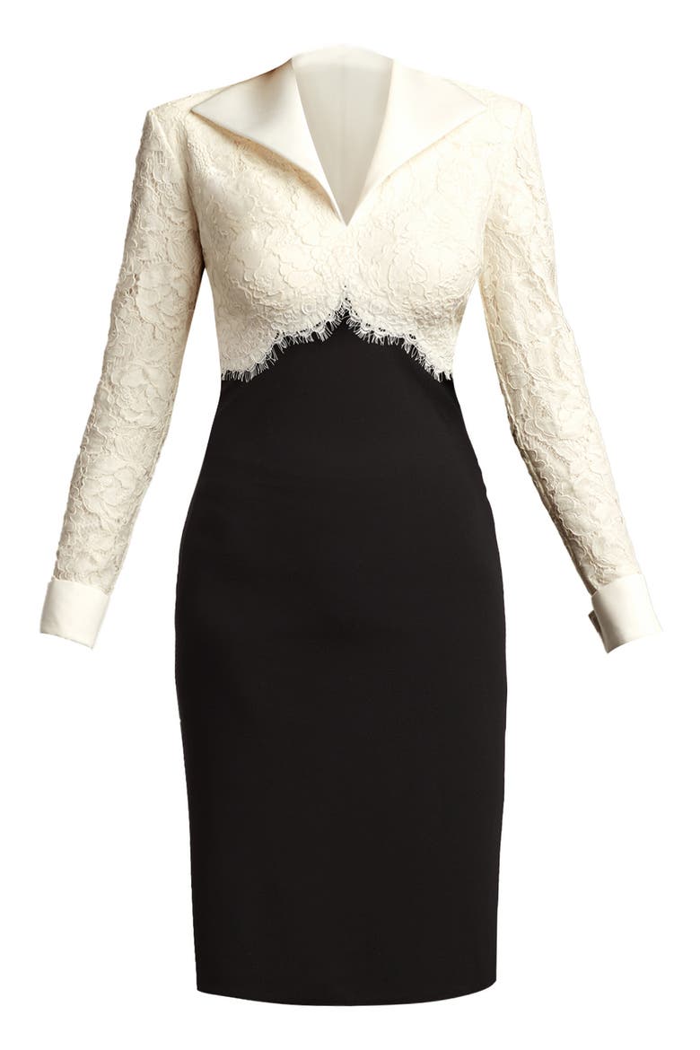 Long Sleeve Lace & Crepe Dress, Alternate, color, IVORY/ BLACK