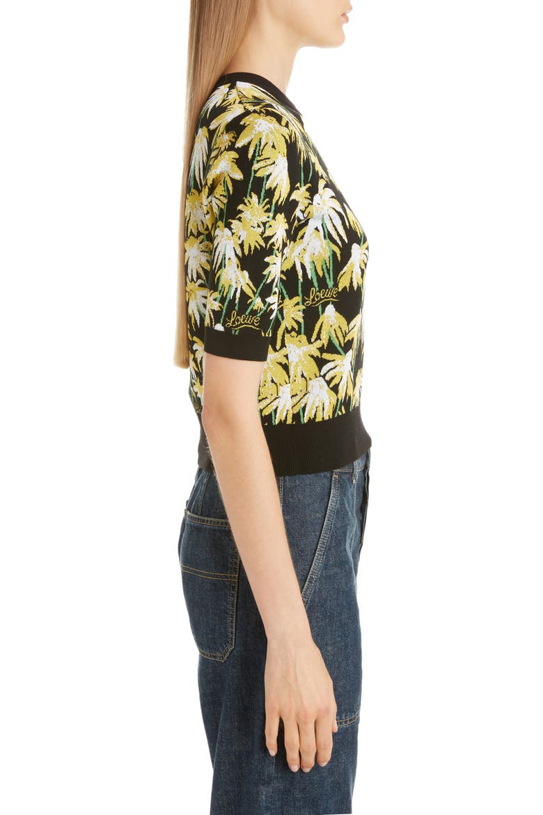 Daisy Jacquard Crop Sweater, Alternate, color, BLACK/ YELLOW