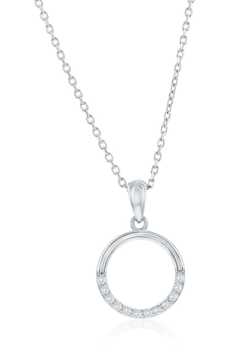 SIMONA Cubic Zirconia Circle Stud Earrings & Pendant Necklace Set, Alternate, color, Silver