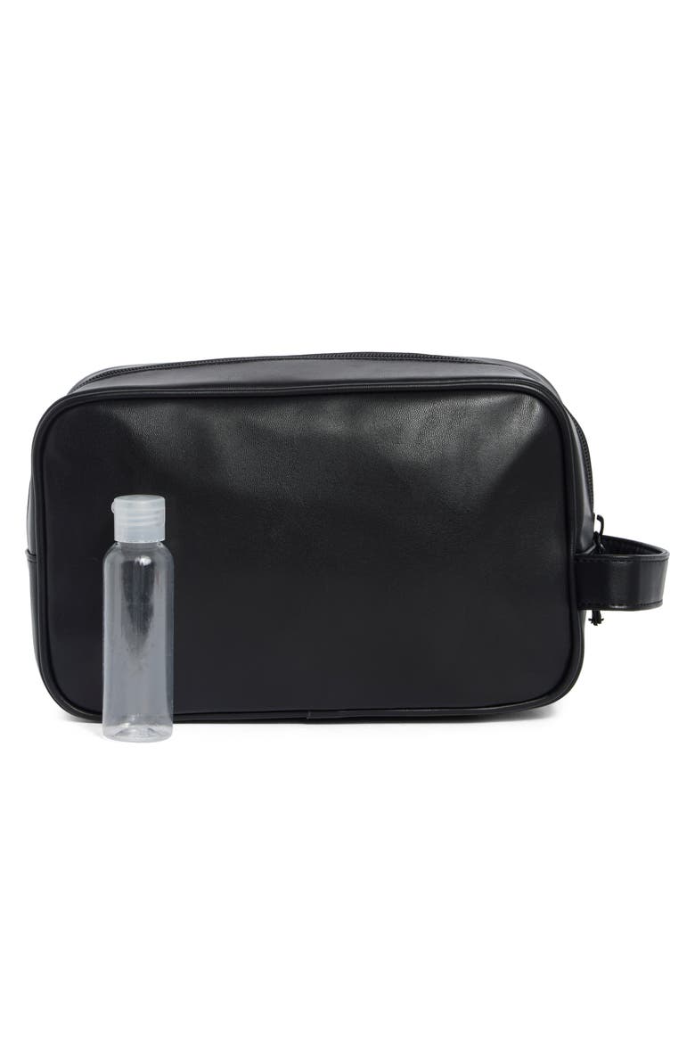 Leather Top Zip Toiletry Bag, Alternate, color, BLACK