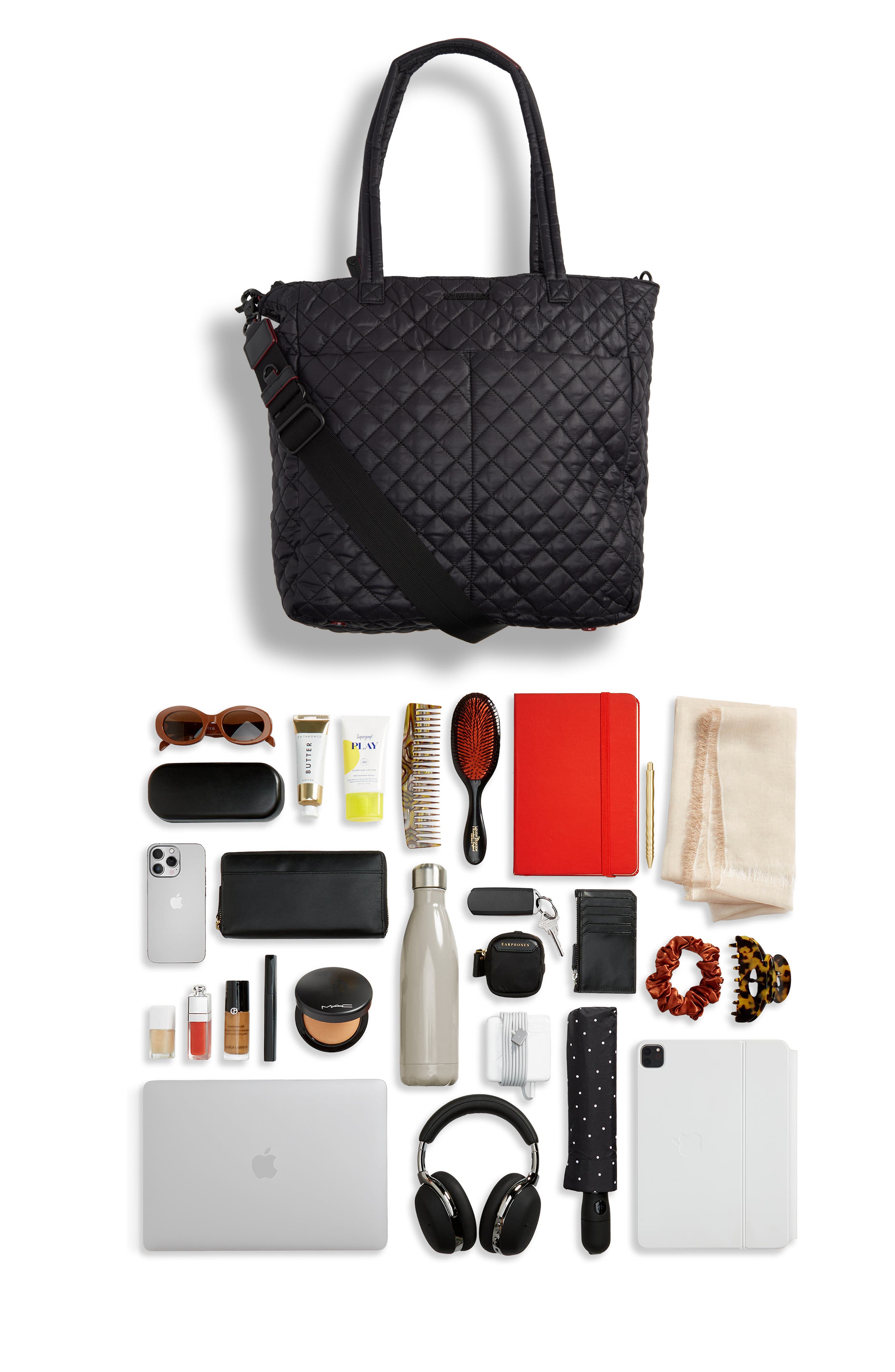 Large Metro Quatro Quilted Nylon Tote, Alternate, color, BLACK