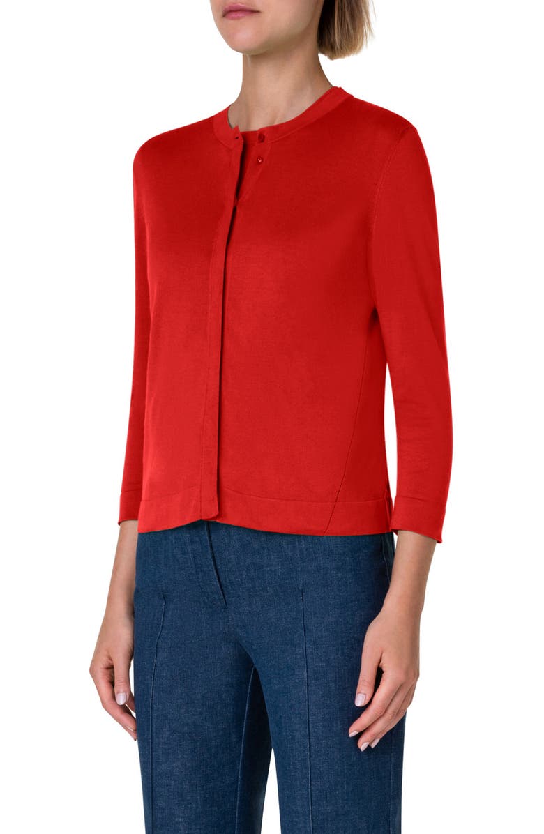 Akris Trapezoid Detail Cotton Cardigan, Alternate, color, 