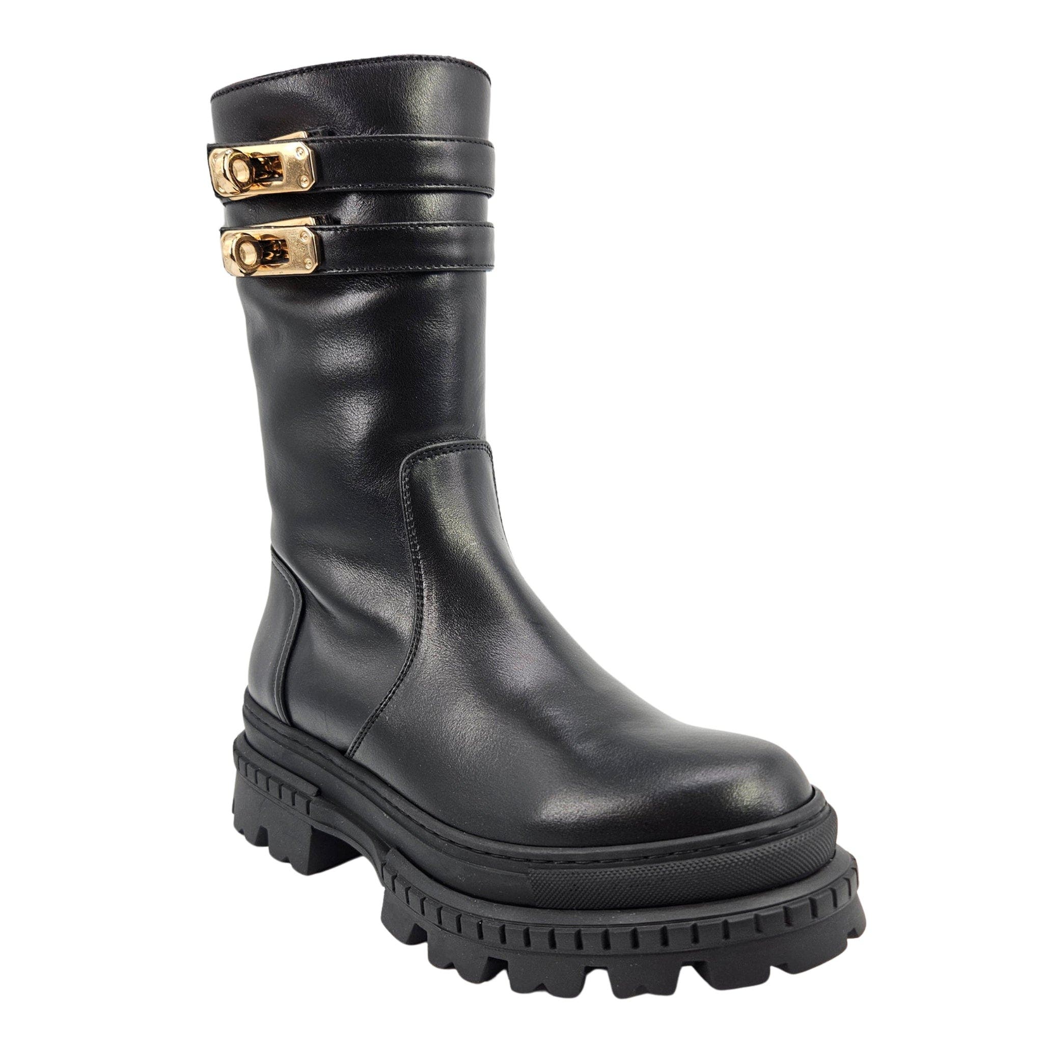 Shearling Lined Buckle Strap Platform Boots, Alternate, color, black