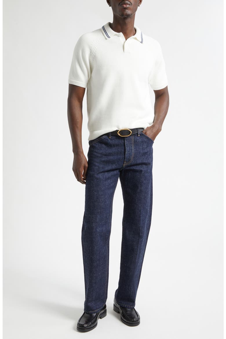 Cotton Polo Sweater, Alternate, color, WHITE/ NAVY