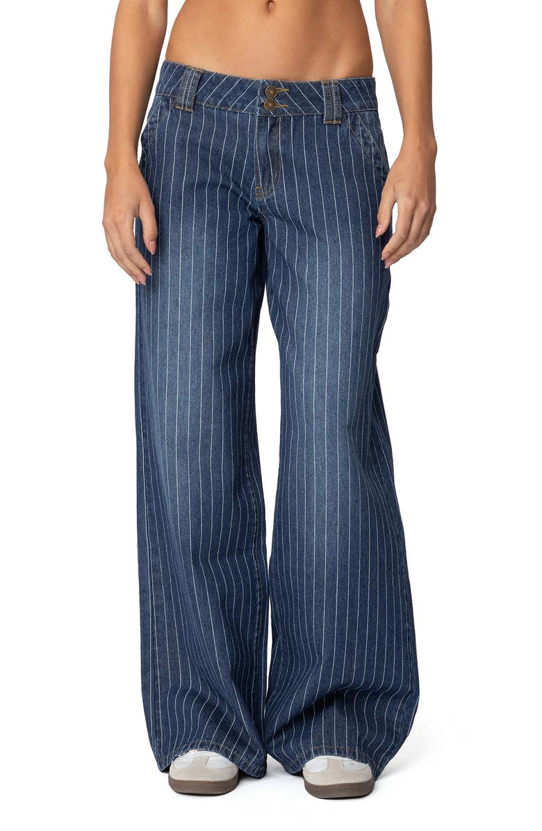 EDIKTED Cory Stripe Low Rise Wide Leg Jeans, Main, color, Blue
