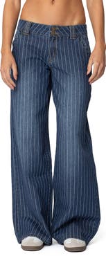 EDIKTED Cory Stripe Low Rise Wide Leg Jeans