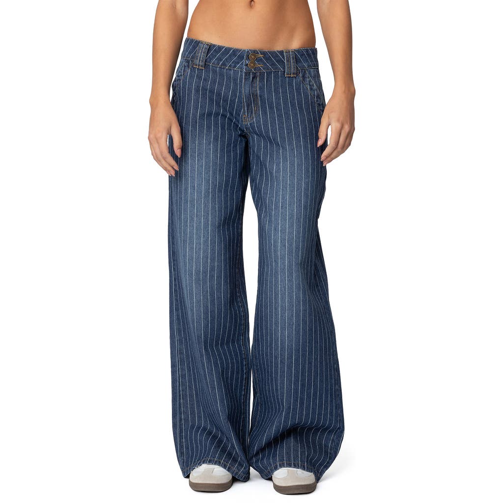 Edikted Cory Stripe Low Rise Wide Leg Jeans In Blue