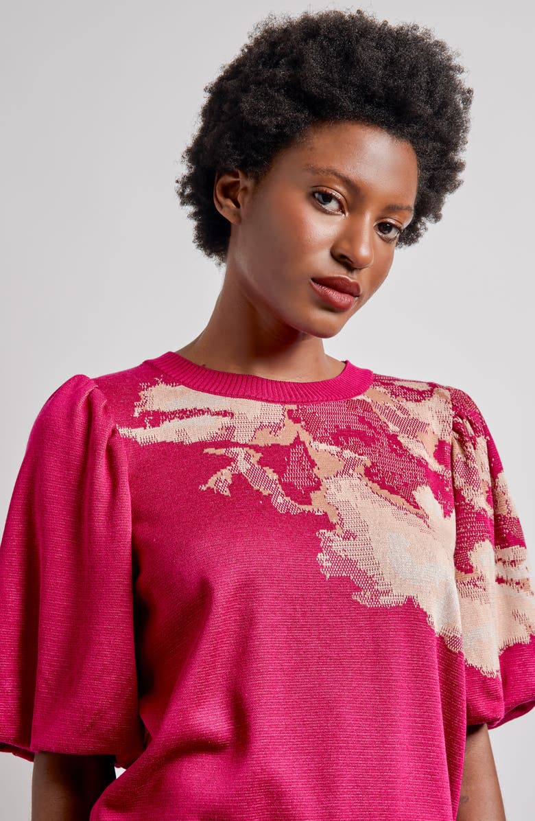 Misook Placed Floral Jacquard Sweater, Alternate, color, 