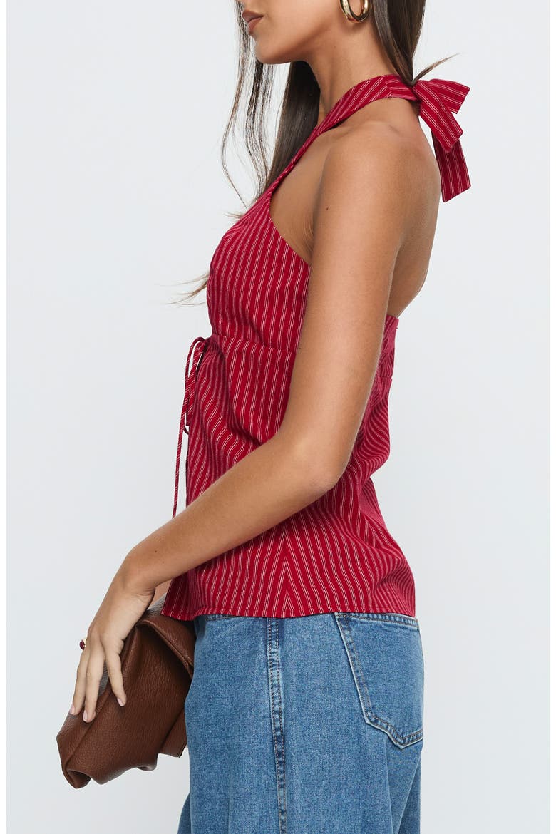 Stripe Cotton Cross Strap Halter Top, Alternate, color, RED STRIPE