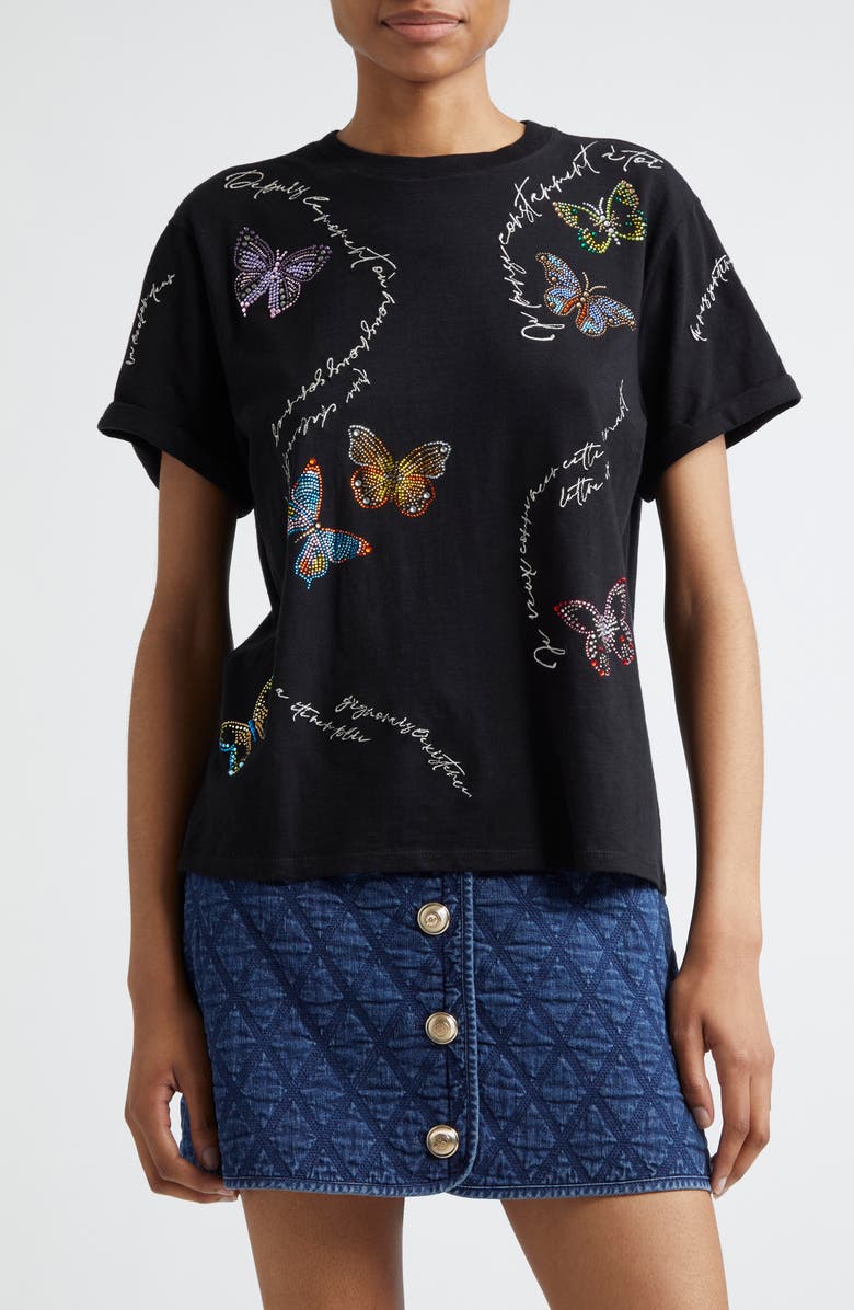 Cinq à Sept Butterfly Love Letter Embellished Cotton Graphic T-Shirt, Main, color,