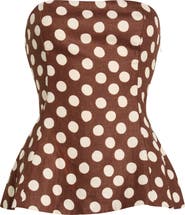 Faithfull the Brand Petro Polka Dot Strapless Linen Peplum Top
