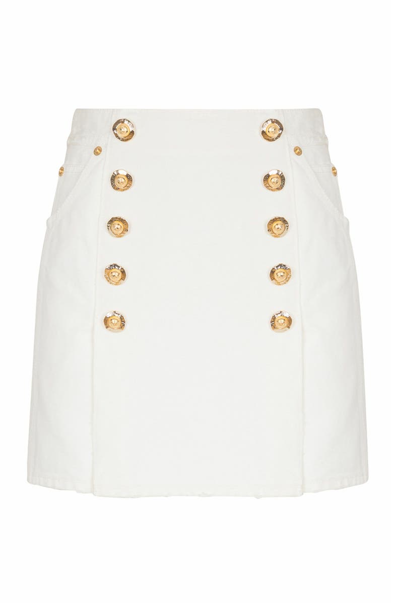 Balmain Short Cotton Canvas Skirt, Alternate, color, White