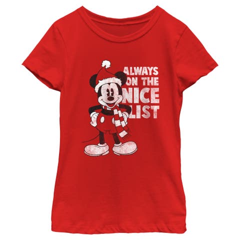 Girls' Christmas Always On The Nice List Mickey Short Sleeve Graphic T-shirt