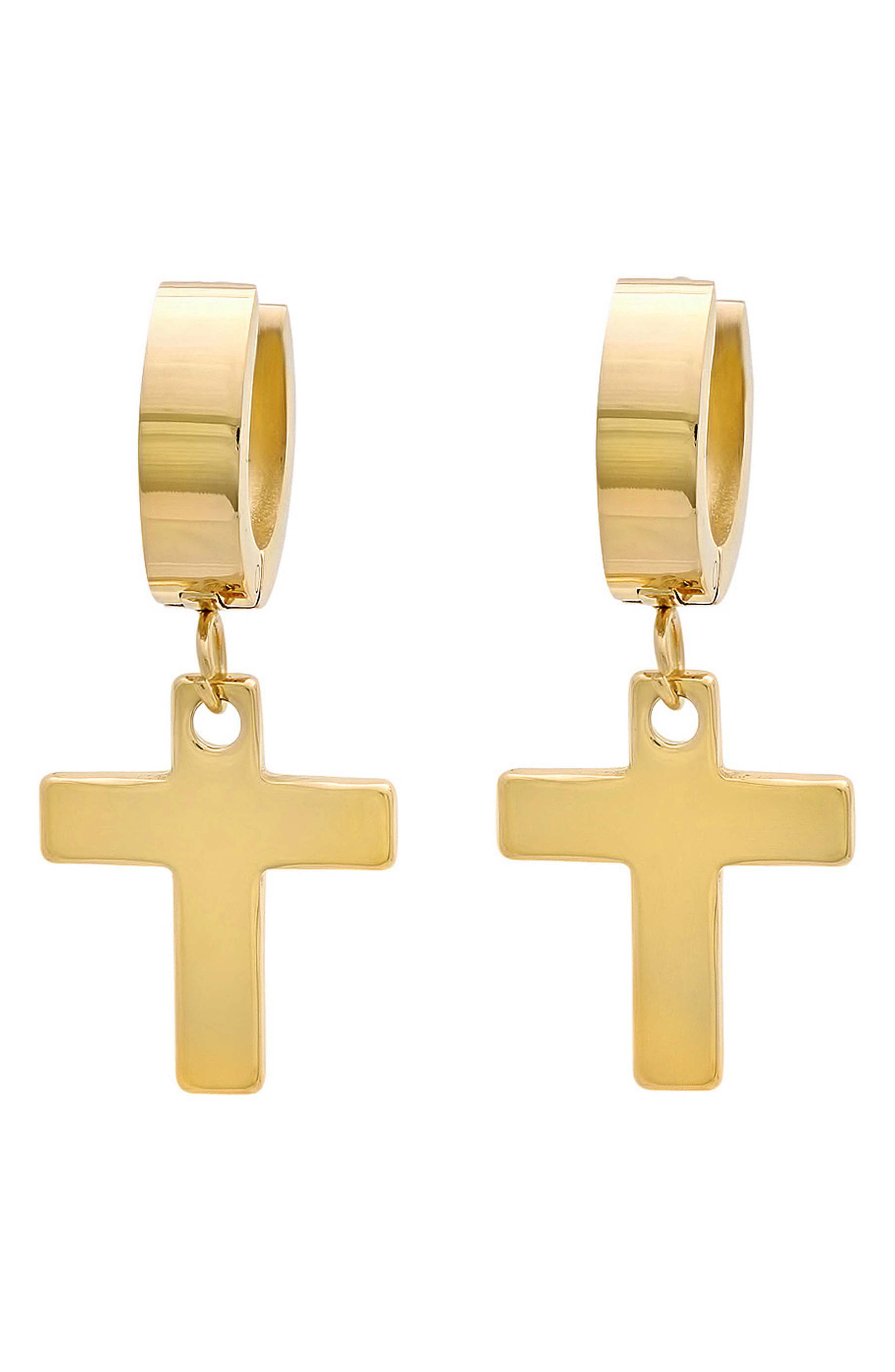 Cross Drop Huggie Hoop Earrings