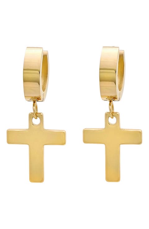 Cross Drop Huggie Hoop Earrings