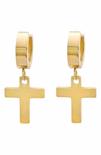 Cross Drop Huggie Hoop Earrings