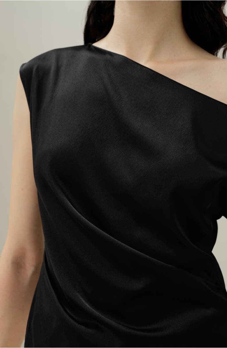 Lilysilk Women's Stretch Silk Charmeuse Asymmetric Top, Alternate, color, Black
