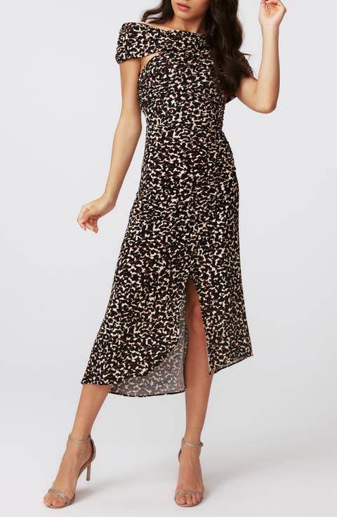 Agustin Metallic Abstract Leopard Print Midi Dress
