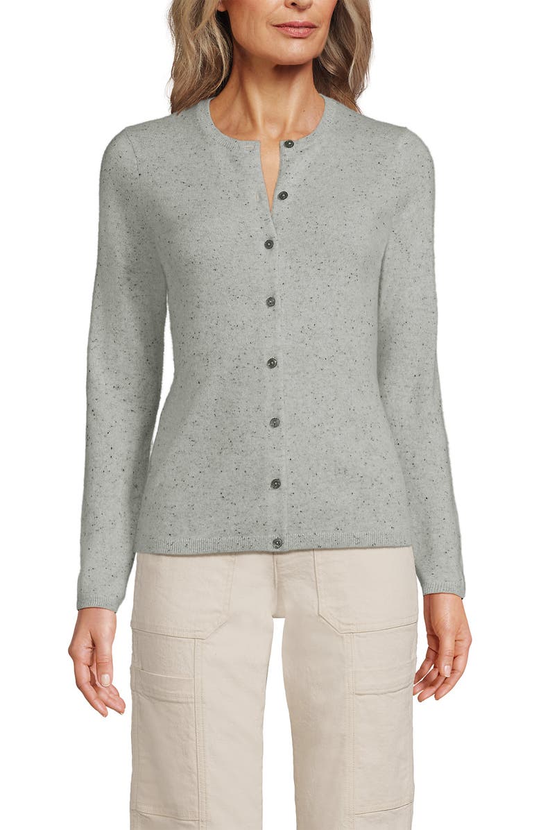 Lands' End Cashmere Cardigan Sweater, Main, color, Gray/Black Donegal