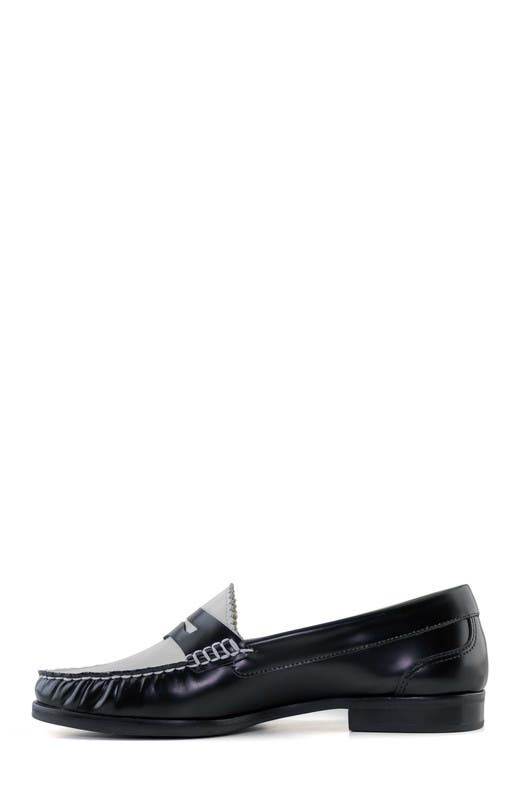 Marc Joseph New York East Village 2.0 Leather Penny Loafer, Alternate, color, Black & White Polished Napa