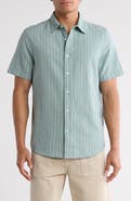 14th & Union Short Sleeve Yarn Dyed Stripe Linen & Cotton Button-Up Shirt
