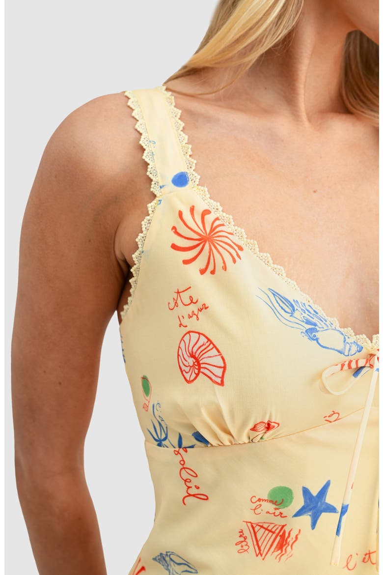 Lace Inset Midi Dress, Alternate, color, YELLOW SEA STAR